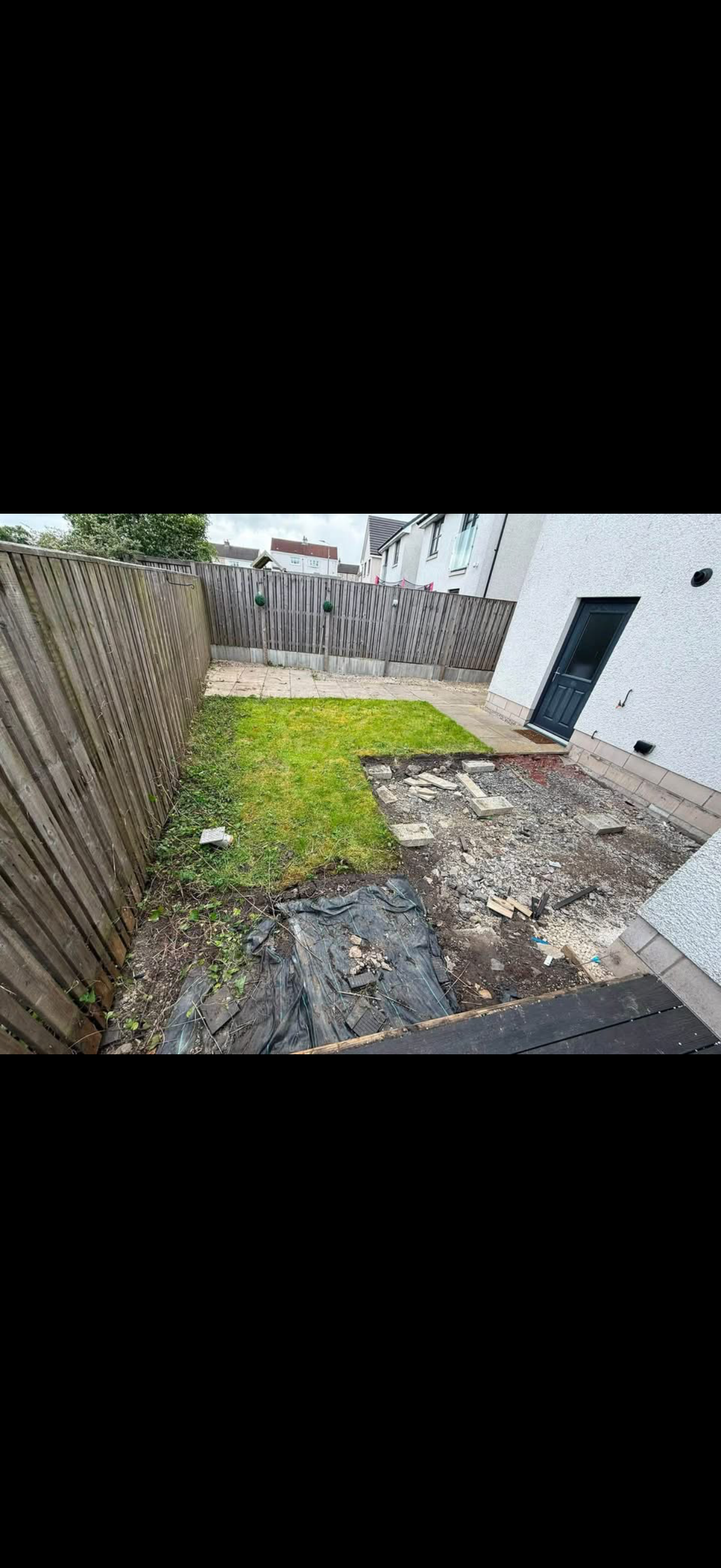 Before — porcelain tiles and artificial grass